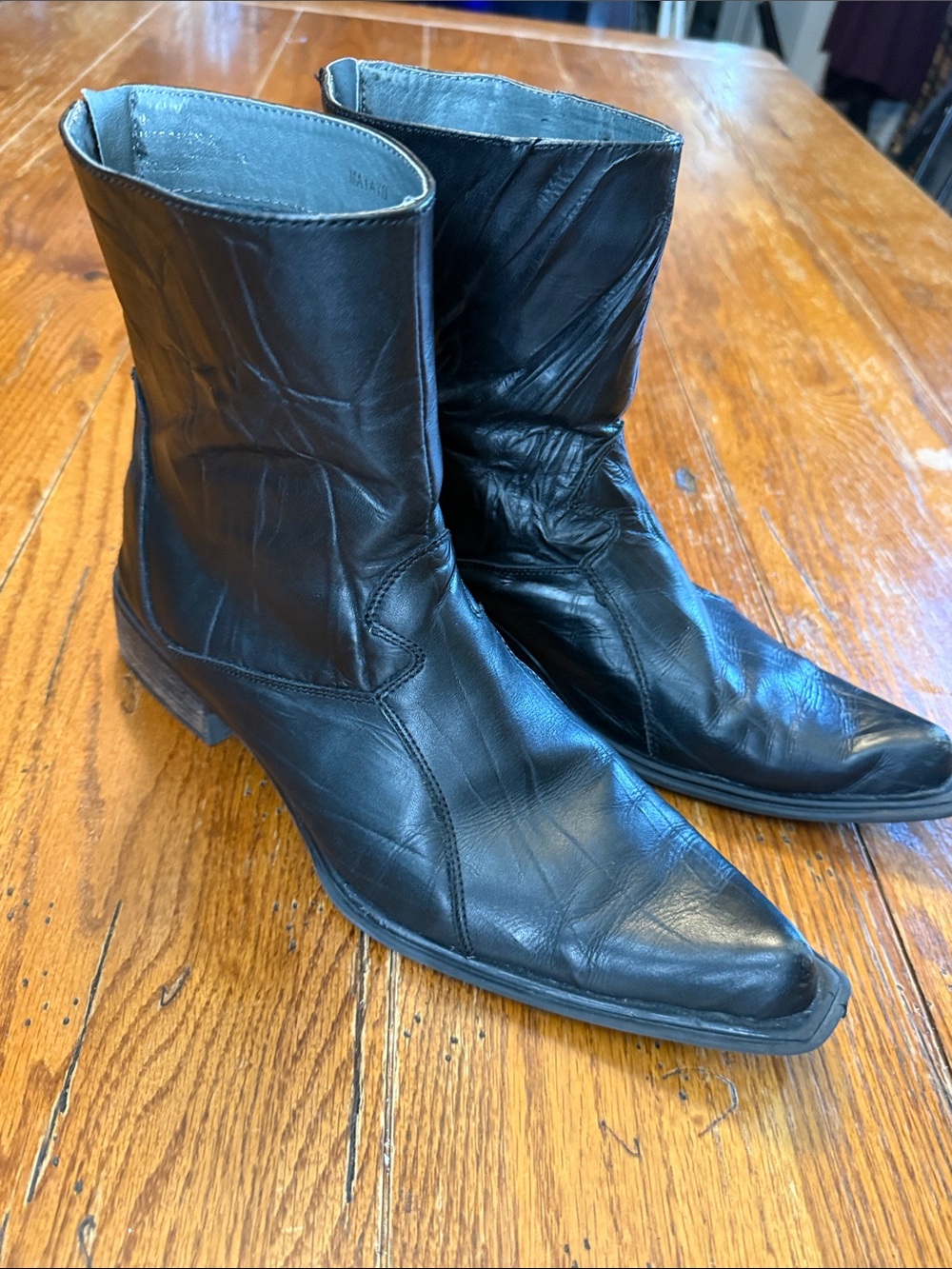 Men's Steve Madden Matayo Black Leather Pointed Toe Ankle Boots - 9